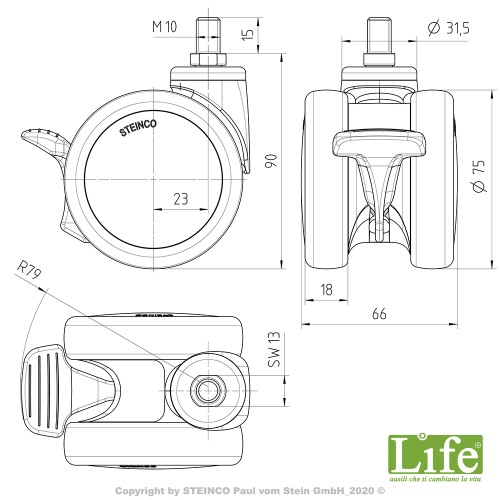 Set 4 ruote interne per Letto Discreet