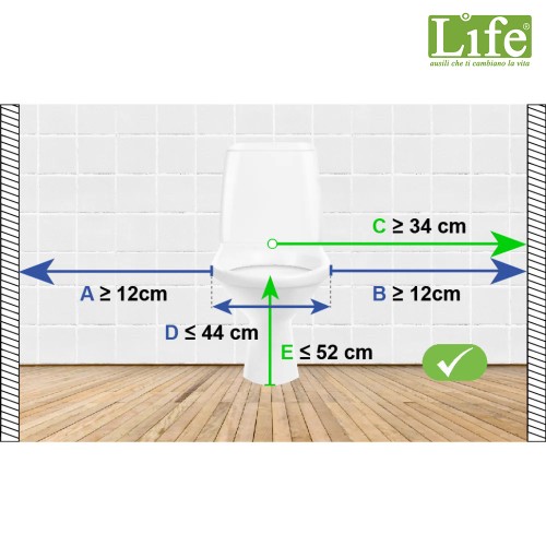 dimensioni Sollevatore WC elettrico per anziani con coperchio e bracciolo MiSolleva basic