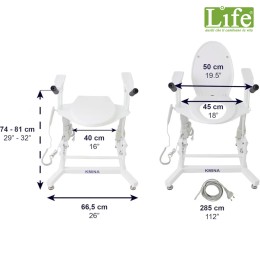 dimensioni Sollevatore WC elettrico per anziani con coperchio e bracciolo MiSolleva basic