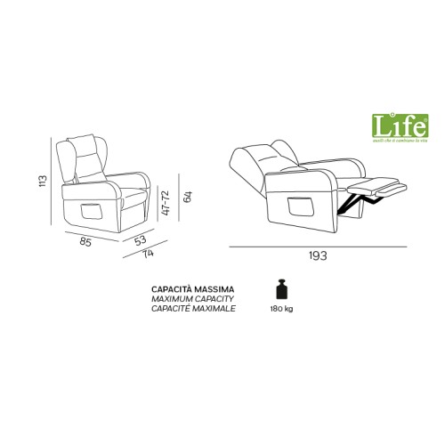 Poltrona relax regolabile manualmente Kyra